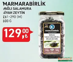 MARMARABİRLİK YAĞLI SALAMURA SİYAH ZEYTİN 500 G MARMARABİRLİK YAĞLI SALAMURA SİYAH ZEYTİN 500 G